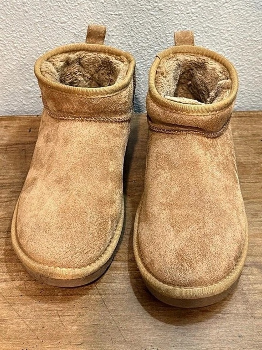 Maurices Women’s 8M Chestnut Faux Suede Mini Boots Fur Lined Ankle Booties Like